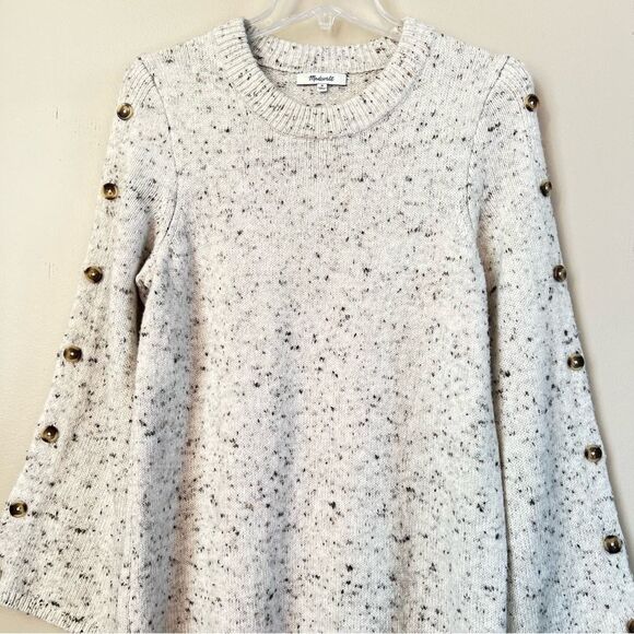 MADEWELL Donegal Button Bell Sleeve Sweater Dress Ivory Grey Size M - Picture 4 of 15
